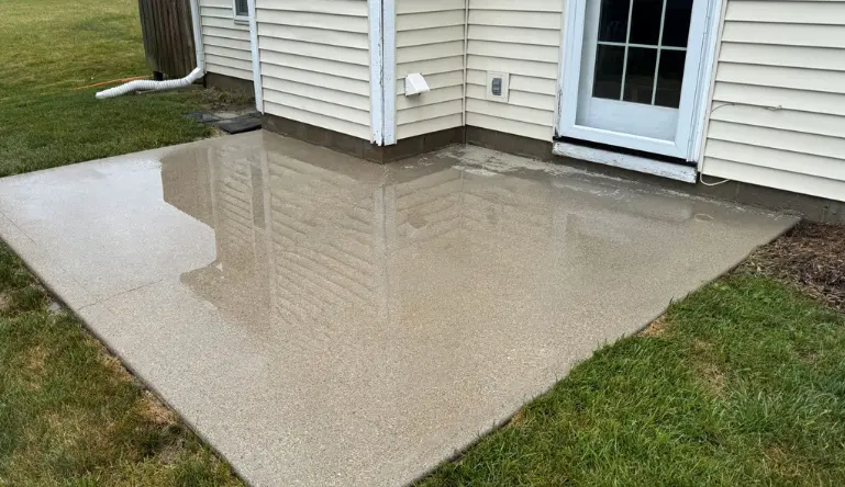 Clean patio after exterior cleaning as part of annual house washing maintenance