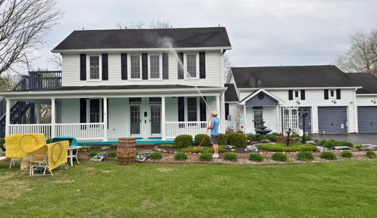 Professional house washing service using soft washing methods for exterior cleaning