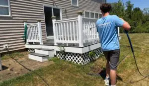 Pressure washing remove paint from painted patio porch