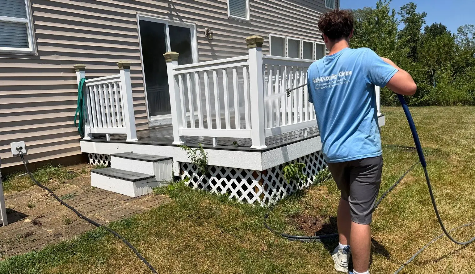 Pressure washing remove paint from painted patio porch